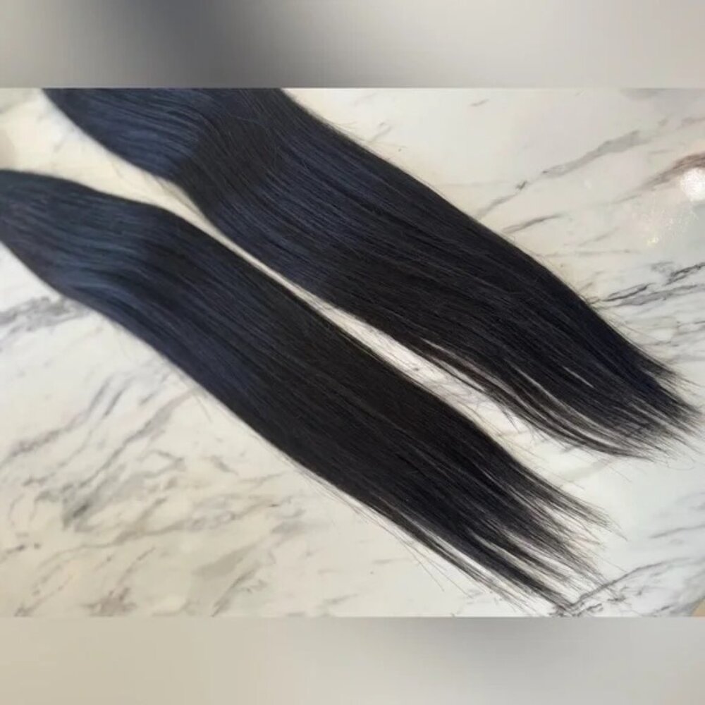 20” Black Human Hair Blend Weft Extensions – Soft Straight Bundles - Picture 4 of 6